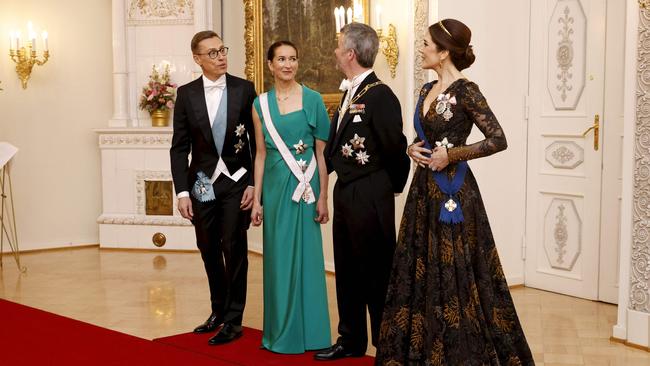 The Danish monarch donned Queen Caroline Amalie’s gold diadem adorned with antique cameos, paired with Princess Vilhelmine Marie’s bracelet featuring rare Vesuvian stones. Picture: AFP