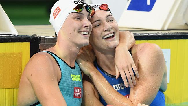 Bronte and Cate Campbell during the Australian Swimming Championships in April. Picture: Getty