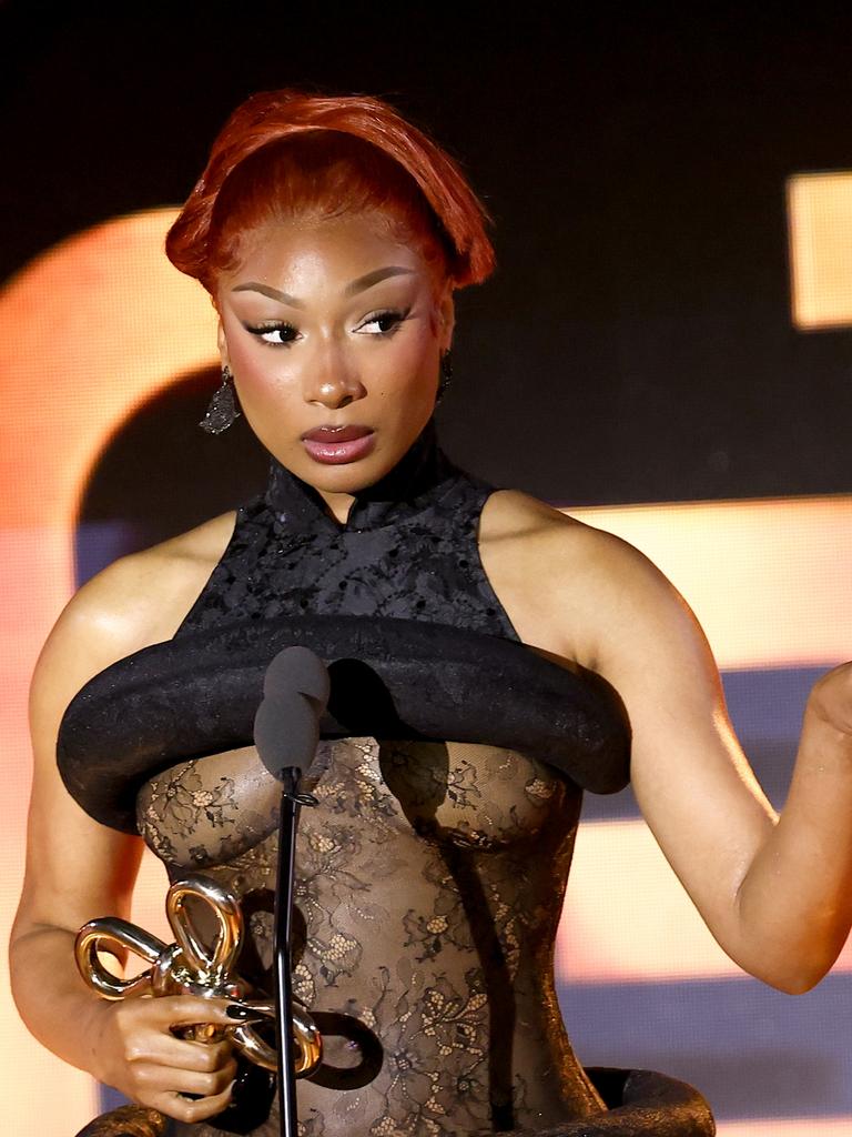 Narrowly avoiding a nip slip. Picture: Getty