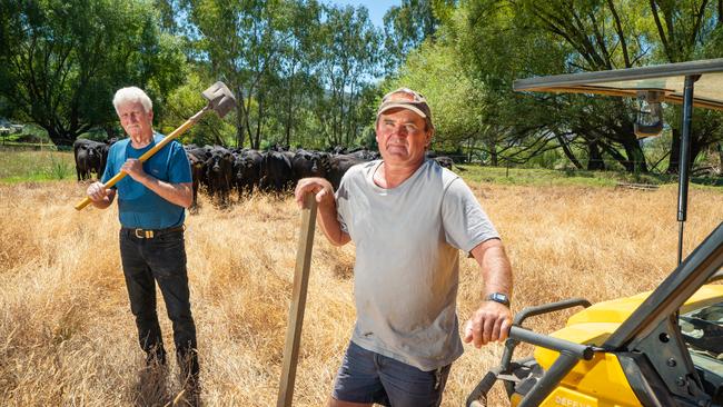 Tallandoon farmers Mark Smith and Rick Otto say campers and cattle don’t mix. Picture: Simon Dallinger