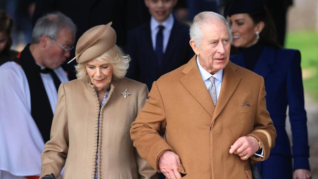 King Charles and Queen Camilla attend the Christmas morning service at Sandringham Church in Norfolk. Picture: Getty Images