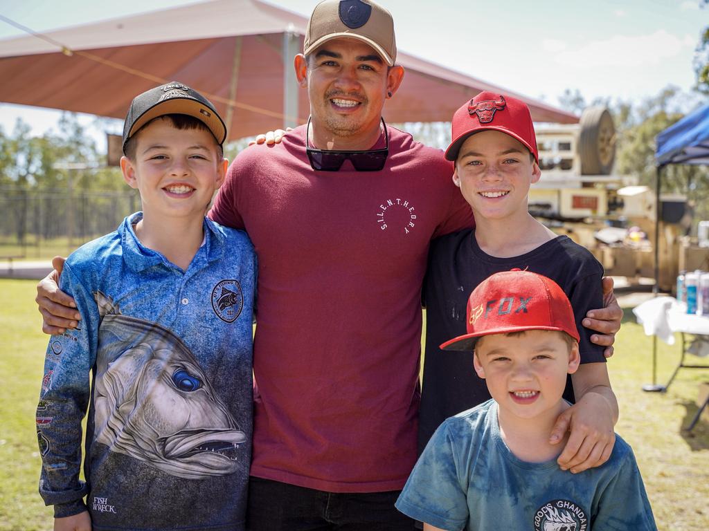 Seth O'Connor, 10, Tom O'Connor, Nate Muscat, 11, and Levi Stirling, 7, at the 40th birthday celebrations of Coppabella State School. Mr O'Connor spent the first 16 years of his lie in the Isaac region town. Picture: Heidi Petith