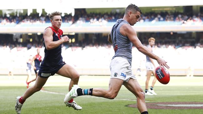 Tom Rockliff went big with 138 points against Melbourne. Picture: Daniel Pockett.