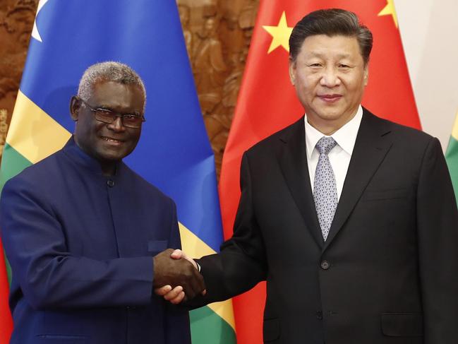 Mr Sogavare and Chinese President Xi Jinping in Beijing in 2019. Picture: Getty Images