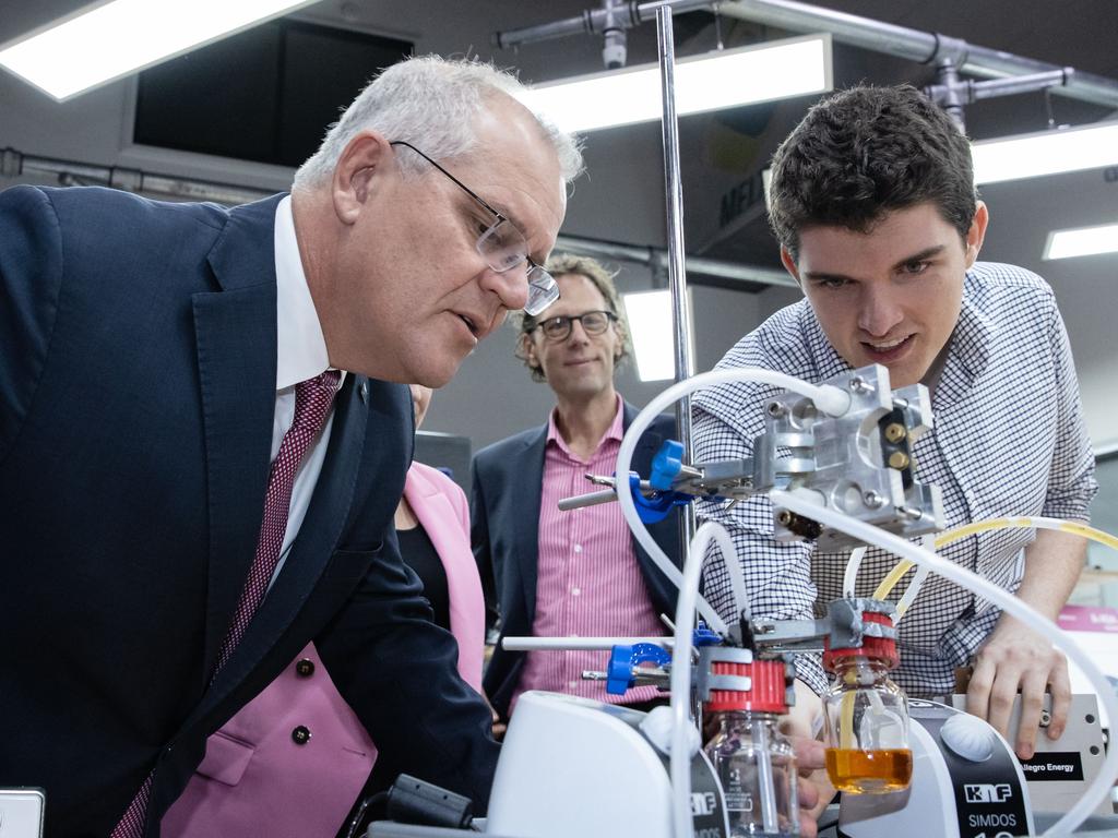 PM Scott Morrison visits The Melt, a technology lab in the Labor seat of Shortland. Picture: Jason Edwards