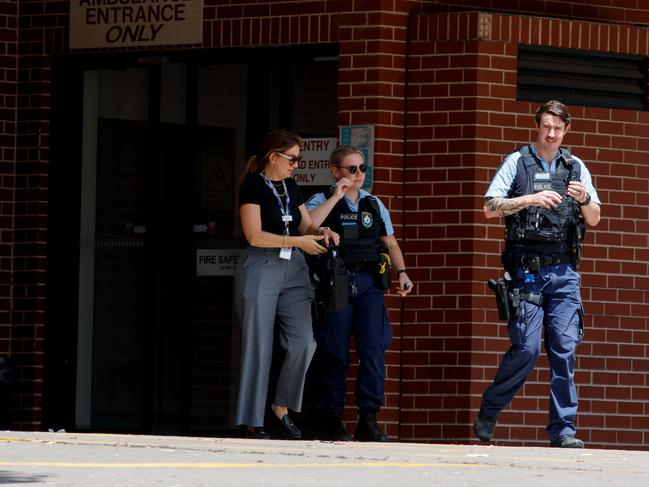 Police leave Bankstown Hospital on Wednesday in the wake of the video emerging. Picture: NewsWire / Nikki Short