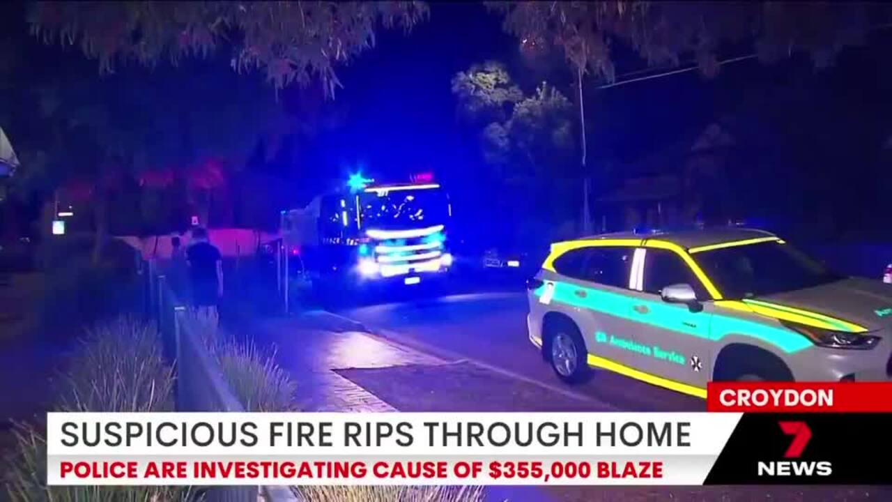 Suspicious fire rips through Croydon home (7NEWS)