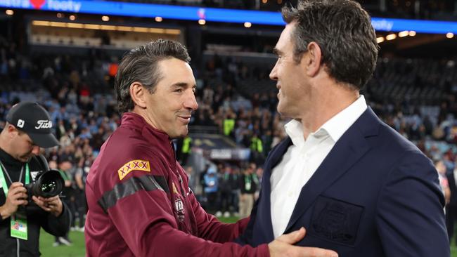 Billy Slater and Brad Fittler embrace after Game 3.