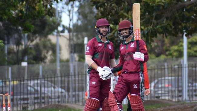 Gordon cricket pair Taj Brar and Dylan Hunter after their first century together. Pic: Supplied.