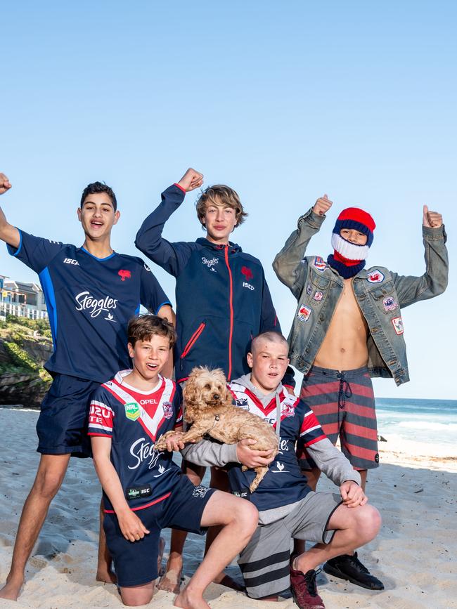 Roosters fans, including Boo Boo the dog.