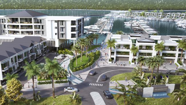 Renders of the $350m Shute Harbour Marina Resort, which will include a new marina, resort hotel, residential and commercial components. Pictured are renders of the terrace houses