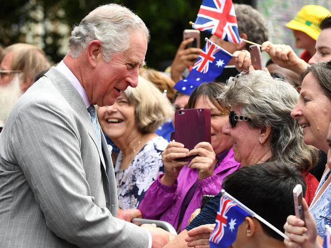 Charles – then the Prince of Wales – greeting crowds in Brisbane during his last visit to Australia in 2018. Picture: DAN Peled/Pool/AFP