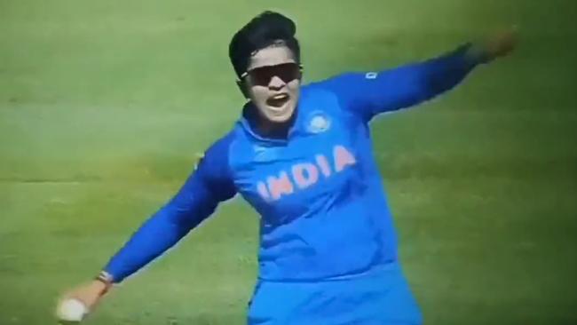 Shafali Verma celebrates the wicket of Beth Mooney in the 2023 Women's World Cup semi final.