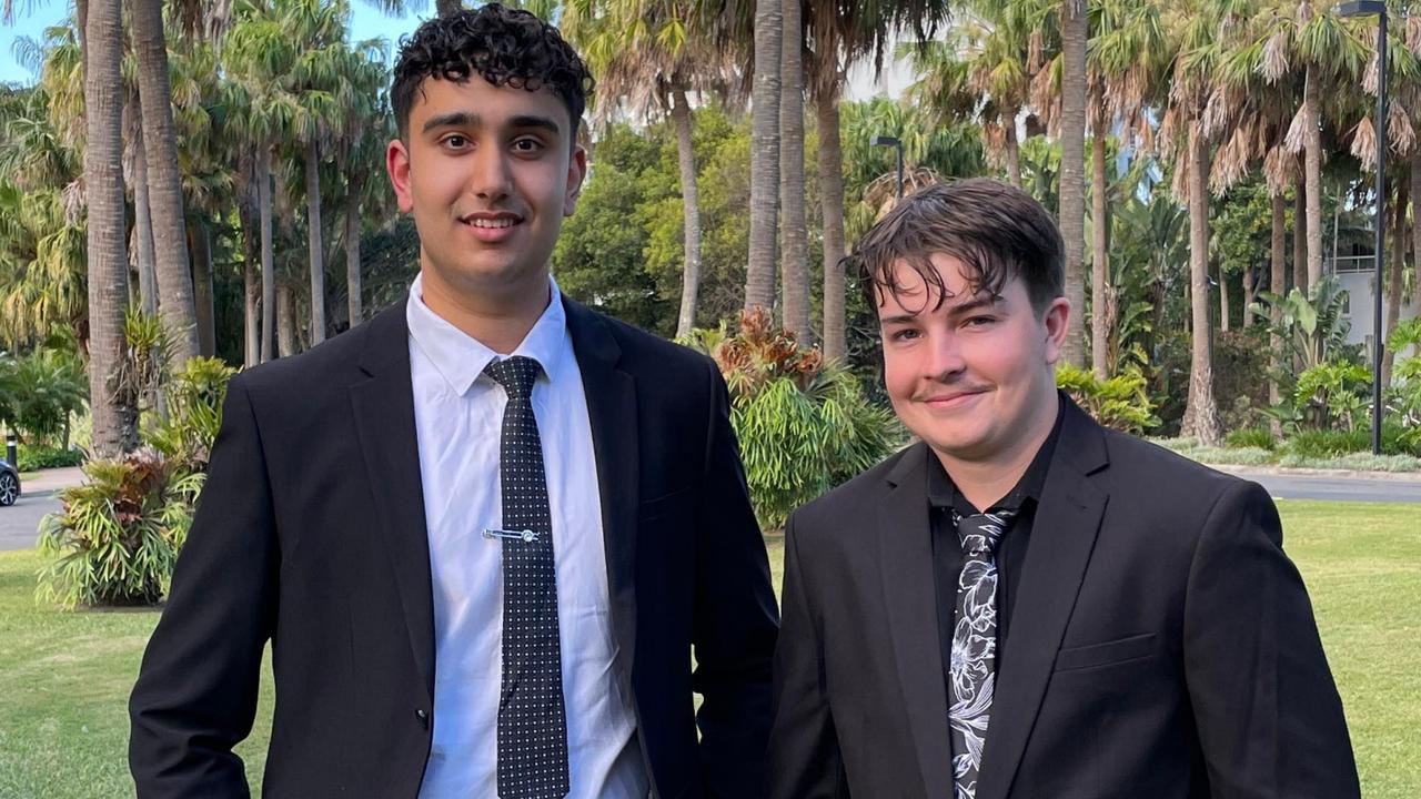 Jagvir Basra and Judd Waggers-Campbell at the Orara High School Year 12 formal in 2022. Picture: Matt Gazy