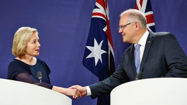 Ita Buttrose and Scott Morrison. Picture: Hollie Adams