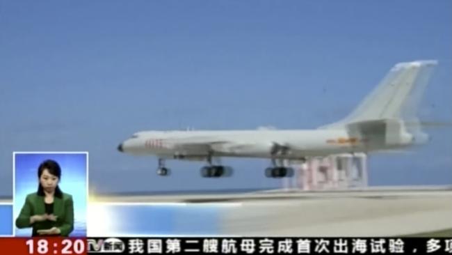 Video footage run by China’s CCTV shows a Chinese H-6K bomber on a runway on Woody Island on May 19.