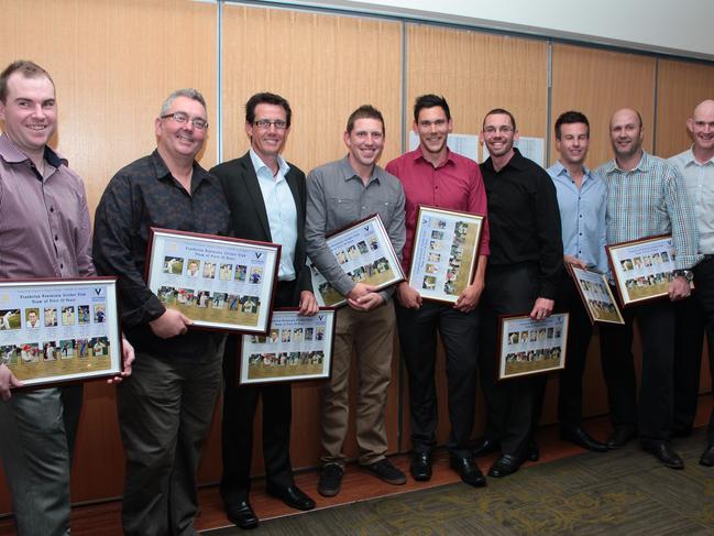 Frankston Peninsula Cricket Club’s Team of 20 years, from left, Luke Walker, Gavin Hurley, Bryce McGain, Matt Chasemore, Scott Boland, James Miller, David Nankervis, Cameron Wallace, Darren Groves.