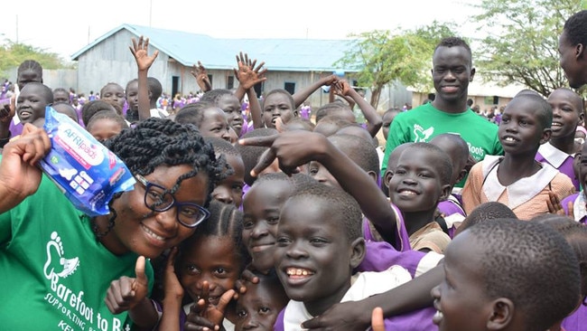 Awer Mabil, back right, at the Kakuma refugee camp in Kenya where Mabil was born and raised. Picture: Facebook