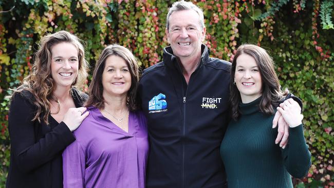 Neale Daniher with wife Jan and daughters Bec and Lauren in their family home in Canterbury. Picture: Rebecca Michael