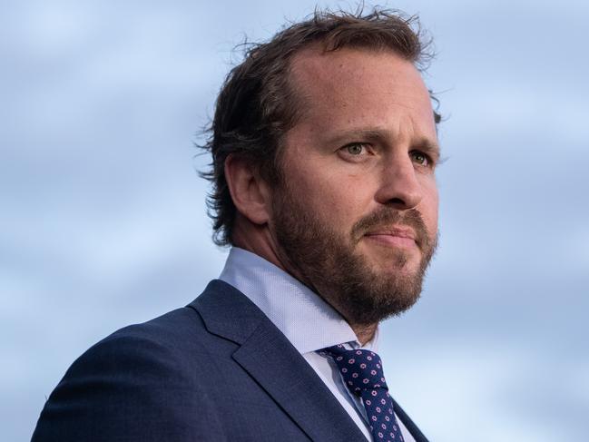 CEO of the Rugby League Players Association (RLPA) Clint Newton speaking to the media after a press conference was given announcing the suspension of the NRL at Rugby League Central in Sydney, Monday, March 23, 2020. (AAP Image/James Gourley) NO ARCHIVING