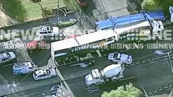 The scene in Port Melbourne after a road rage incident involving a van and a truck.