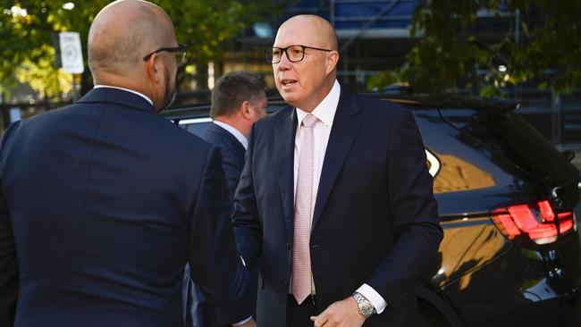 Peter Dutton arrives at the traditional church service at St Christopher's Church in Canberra. Picture: Martin Ollman/NewsWire