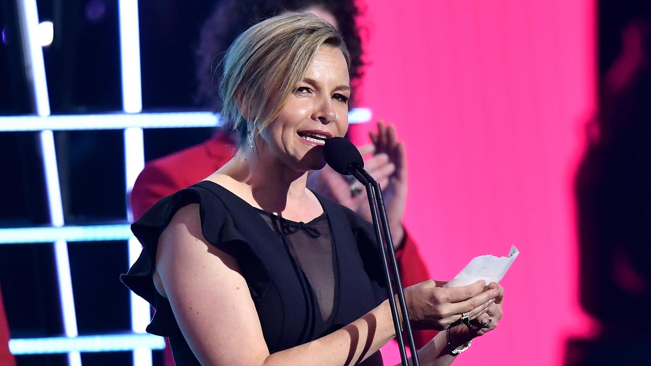 Justine Clarke accepts the ARIA Award for Best Children's Album during the 32nd ARIA Awards at The Star, in Sydney, Wednesday, November 28, 2018. Picture: AAP/Joel Carrett