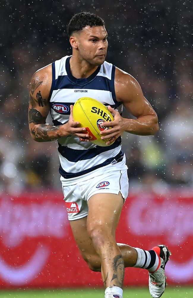 Brandan Parfitt of the Cats in action during the round nine AFL match between Brisbane Lions and Geelong Cats. Picture: Albert Perez/AFL Photos via Getty Images