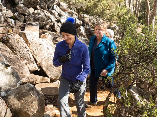 Tasmanian Governor Kate Warner, left, and Hobart Lord Mayor, Anna Reynolds, at the reopening of Hobart's Great Short Walk, which reopened after a two-year restoration project. Picture: NATASHA MULHALL