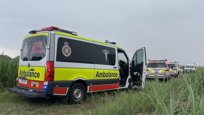 A car has crashed into irrigation equipment in a cane field in Farleigh, seriously injuring the driver. Photo: Zoe Devenport