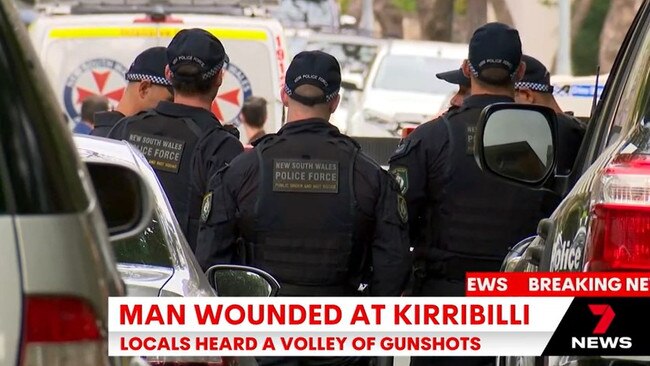 Police at the scene of a suspected shooting in Kirribilli. Picture: Supplied / Seven News