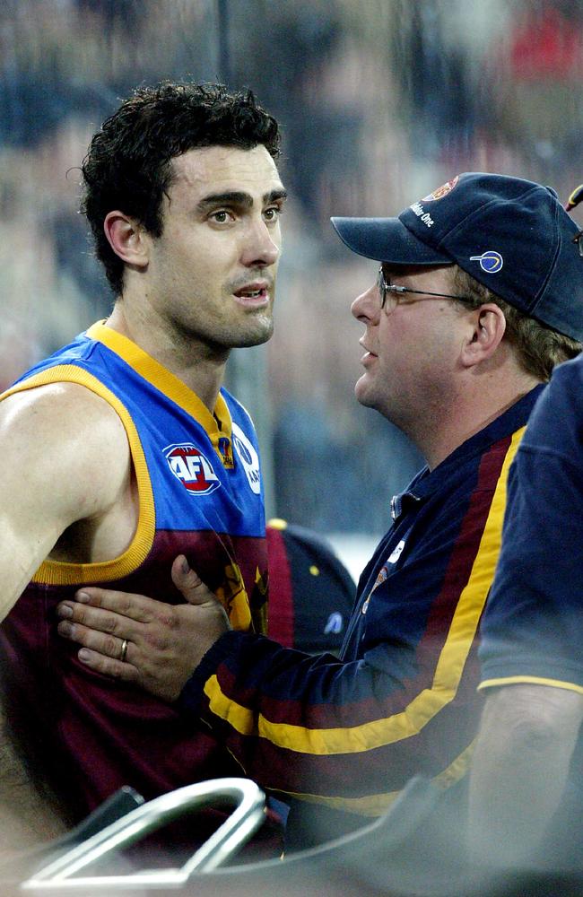 Lions doctor checking out Nigel Lappin’s ribs. Picture: Colleen Petch
