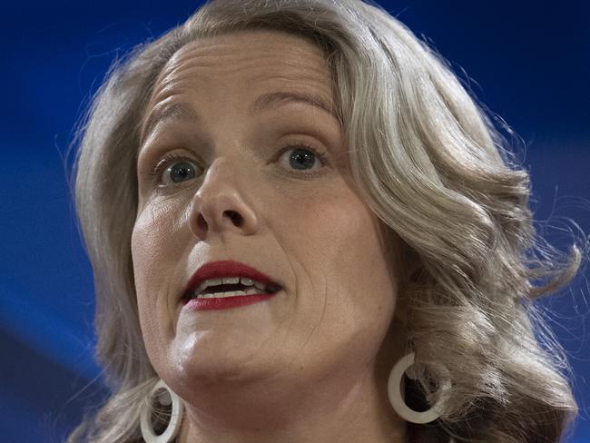 CANBERRA, AUSTRALIA - DECEMBER 8: Clare O'Neil MP, Minister for Home Affairs, Minister for Cyber Security and, Federal Member for Hotham, addressing the National Press Club of Australia in Canberra. Picture: NCA NewsWire / Martin Ollman