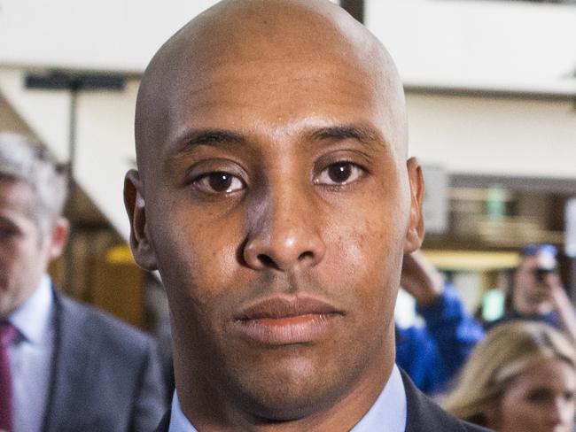 Former Minneapolis police officer, Mohamed Noor (center) arrives at Hennepin County Government Center for an omnibus hearing. Minneapolis, Minnesota, USA. Tuesday, May 8th, 2018. Noor is charged with the shooting death of Australian woman, Justine Ruszczyk Damond. (Angus Mordant for NewsCorp Australia)