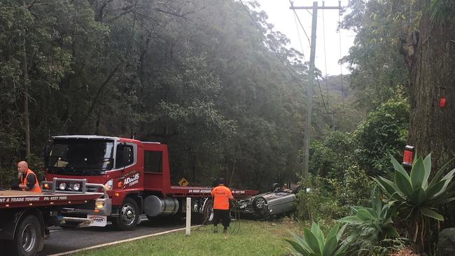 This car rolled and hit the next power pole down from the one where Archie King, 12, was tragically killed. Picture: supplied