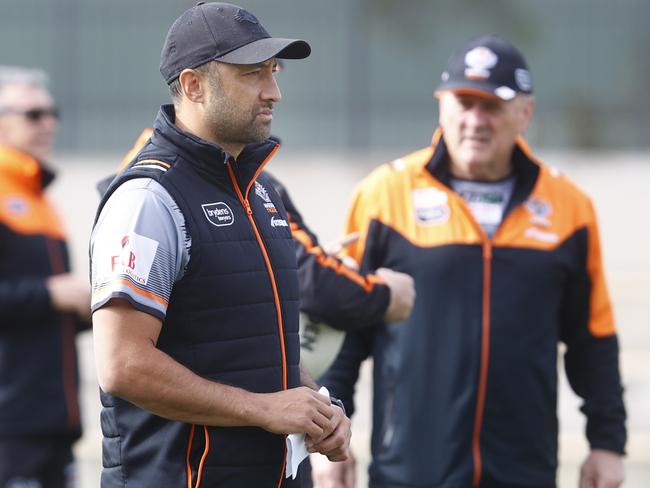 DAILY TELEGRAPH 17TH JULY 2023Pictured at West Tigers training at Concord Oval in Sydney is assistant coach Benji Marshall.Picture: Richard Dobson