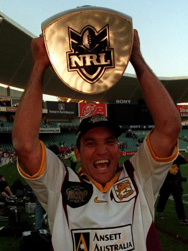 Gorden Tallis after the Broncos win the 1998 NRL grand final to follow their 1997 Super League title.