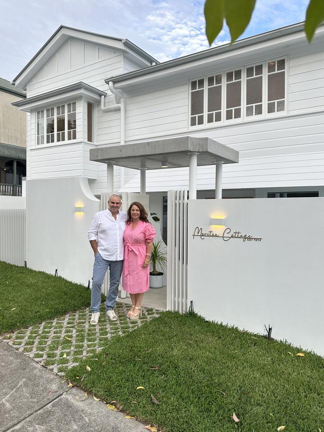 Chris and Rachel Meade outside the now complete Moreton Cottage in Paddington, Qld.