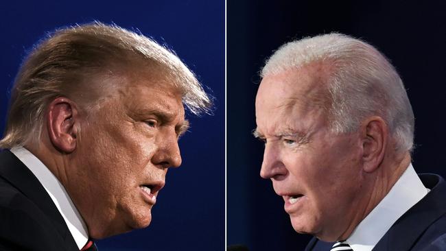 Donald Trump and Joe Biden face off in the final election debate. Picture: AFP