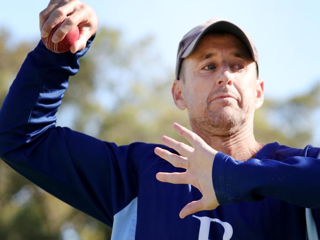 Howard lets it rip in the nets at Barwon Heads training. Picture: Mark Wilson