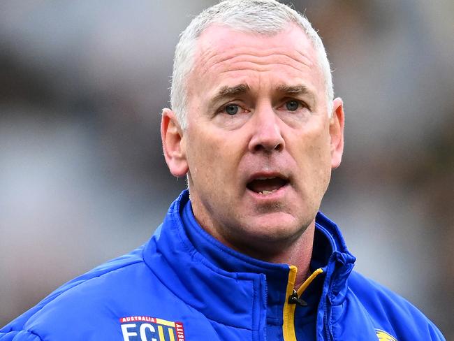 MELBOURNE, AUSTRALIA - MAY 06: Eagles head coach Adam Simpson looks on during the round eight AFL match between Richmond Tigers and West Coast Eagles at Melbourne Cricket Ground, on May 06, 2023, in Melbourne, Australia. (Photo by Quinn Rooney/Getty Images)