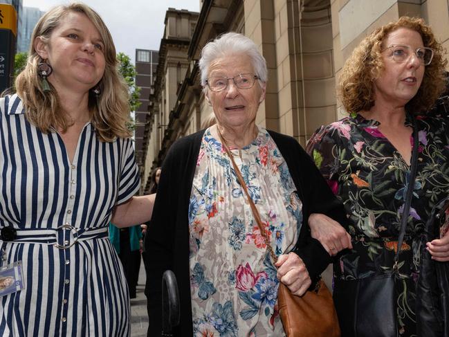 Robyn Hill Leaves court with daughters. Greg Lynn case at Supreme Court Williams Street, Melbourne. Picture: Jason Edwards