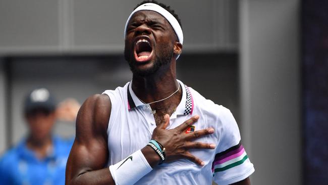 Frances Tiafoe celebrates victory over Kevin Anderson. Picture: AFP