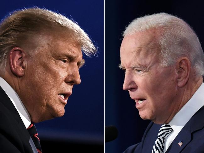 (COMBO) This combination of file pictures created on September 29, 2020 shows US President Donald Trump (L) and Democratic Presidential candidate former Vice President Joe Biden squaring off during the first presidential debate at the Case Western Reserve University and Cleveland Clinic in Cleveland, Ohio. - Trump, who is still being treated for Covid-19, said on October 8, 2020, he will refuse to take part in the presidential debate on October 15 after it was switched to a virtual format. "I'm not going to do a virtual debate," he told Fox Business News, saying this was "not acceptable to us." (Photos by JIM WATSON and SAUL LOEB / AFP)