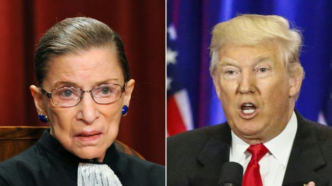 The late US Supreme Court Associate Justice Ruth Bader Ginsburg and President Donald Trump. If the Senate succeeds in confirming a new conservative justice, it will be the most significant legacy of Trump’s presidency, far outweighing anything he has achieved legislatively. Picture: AFP