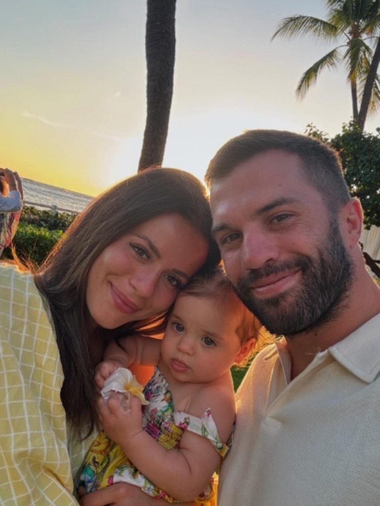 Roosters Fullback and captain James Tedesco with his wife Maria and daughter Rosie. Picture: Instagram
