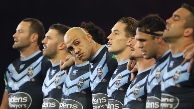 Even Blake Ferguson (C) had a big impact for the Blues, despite an early fumble. Picture: Getty