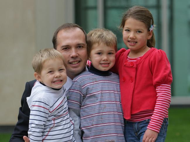 Peter Dutton with his kids Tom, Harry and Rebecca during his time as Health Minister.