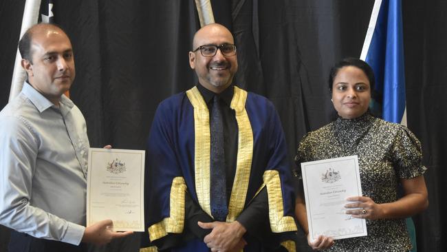 Rinoy Davis and Christy George, from India, became Australian citizens on Australia Day. Picture: Sierra Haigh