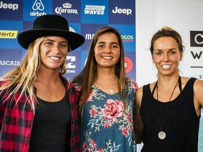 Courtney Conlogue, Teresa Bonvalot and Sally Fitzgibbons in Portugal last year.